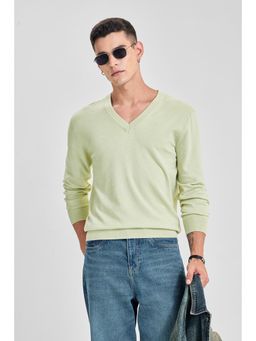 Snitch - Light Green Solid Full Sleeves Regular Casual Sweater For Men