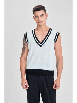 Snitch - White Sleeveless Oversized Casual Sweater For Men