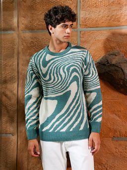 Campus Sutra - Mens Emerald Green Fluid-Jacquard Knit Pullover Sweater