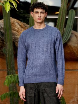 Campus Sutra - Mens Aegean Blue Jacquard Knit Pullover Sweater