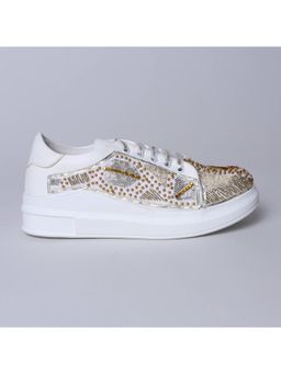 The Saree Sneakers - White Metal Foliage Sneakers