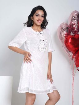 Pearls & Pastels - Bowlicious White Sequence Dress