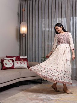 Sukruti Design - Chandni - Flared Beige Dress