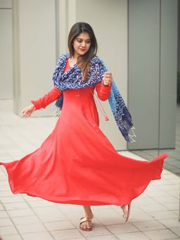 Vinya - Yara Red Full Dress & Dupatta with Full Sleeves