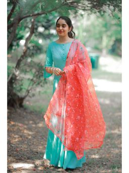 Vinya - Plain Blue Rayon Dress with Dupatta