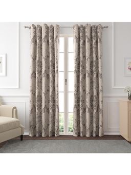 GM - European Jacquard Room Darkening Curtains 7 Feet in Grey Colour (Set of 2)