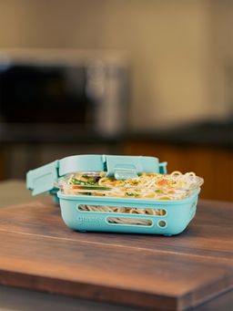 Glasafe - Borosilicate Glass Tiffin With Protective Silicone Sleeve (Green) 370 Ml