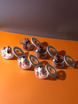 Glasafe - Borosilicate Glass Serving Bowls with Lid Grey, 250Ml (Pack of 6)