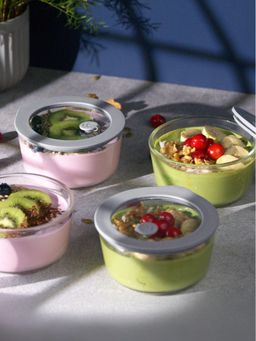 Glasafe - Borosilicate Glass Bowls With Lids For Serving & Mixing Grey, 500Ml (Pack of 4)