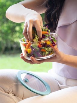 Glasafe - Borosilicate Glass Bowl With Lid For Serving & Mixing (Green, 950 Ml)