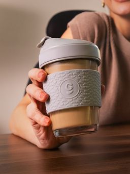 Glasafe - 320 Ml Glass Coffee Mug With Silicone Grip Grey