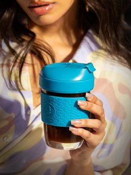 Glasafe - 320 Ml Glass Coffee Mug With Silicone Grip Blue