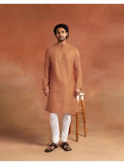 Fabindia - Orange Viscose Silk Hand Block Printed Slim Fit Long Kurta