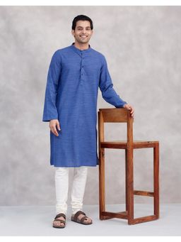 Fabindia - Blue Cotton Textured Long Kurta