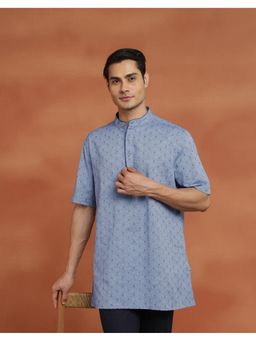 Fabindia - Blue Cotton Dobby Short Kurta