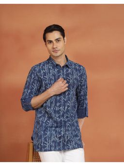 Fabindia - Indigo Cotton Dabu Slim Fit Short Kurta