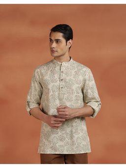 Fabindia - Beige Cotton Hand Block Print Slim Fit Short Kurta