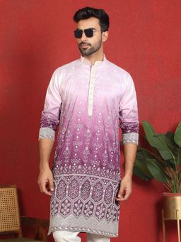 KRAFT INDIA LUXE - Ombre Cotton Silk with Floral Embroidered Detail Daman Work Purple Kurta