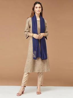 Fabindia - Navy Blue Wool Embroidered Stole