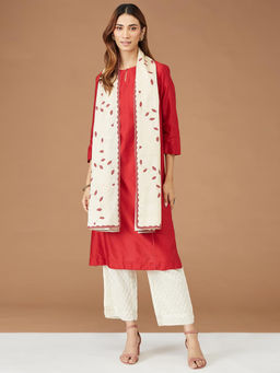 Fabindia - Beige Silk Floral Stole