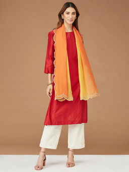 Fabindia - Yellow Cotton Silk Metallic Embroidered Stole