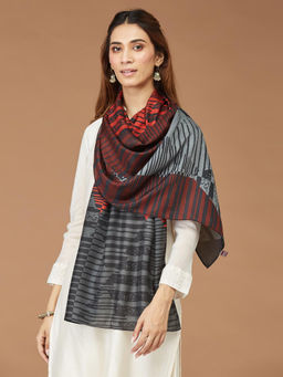 Fabindia - Black Red Silk Print Stole