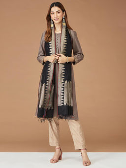 Fabindia - Black Cotton Silk Blend Woven Stole