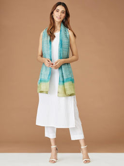 Fabindia - Aqua Silk Block Print Stole