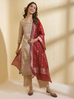 Fabindia - Maroon Cotton Silk Blend Woven Stole