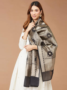 Fabindia - Black Cotton Silk Blend Woven Stole