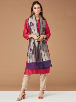 Fabindia - Purple Cotton Silk Blend Woven Stole