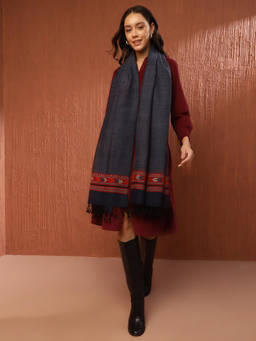 Fabindia - Navy Blue Wool Woven Stole