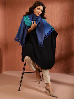 Fabindia - Navy Blue Wool Colorblock Stole