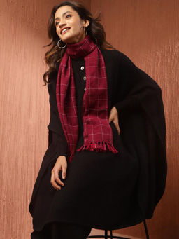 Fabindia - Maroon Wool Checked Muffler
