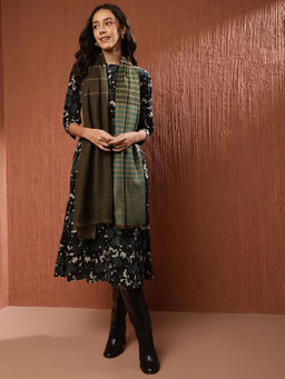 Fabindia - Olive Wool Striped Stole
