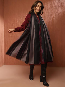 Fabindia - Charcoal Wool Striped Shawl