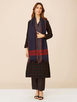 Fabindia - Navy Blue Wool Textured Muffler