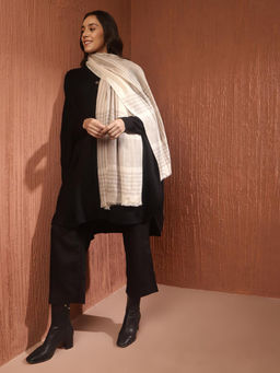 Fabindia - Off White Cashmere Checks Stole