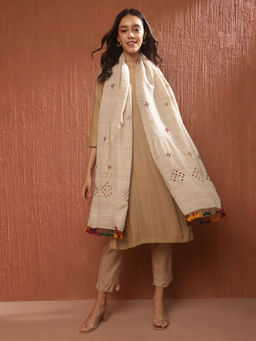 Fabindia - Off White Wool Embellished and Sequined Stole