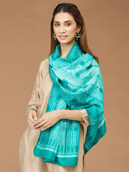 Fabindia - Teal Silk Printed Stole