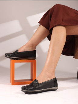 Carlton London - Black Solid Slip-On Women Penny Loafers