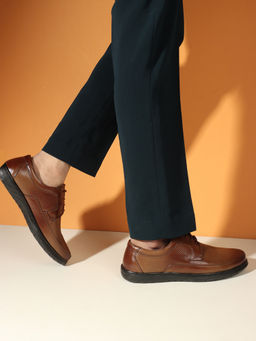 Carlton London - Tan Textured Lace-Ups Men Leather Derbies