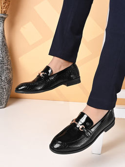 Carlton London - Black Slip On Round Toe Men Loafers
