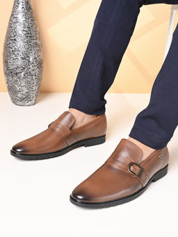 Carlton London - Black Slip On Round Toe Men Monk Straps