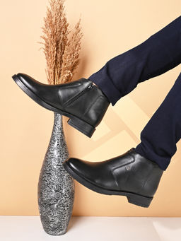 Carlton London - Black Zipper Round Toe Men Casual Boots