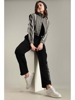 DOMIN8 - Grey Crop Jacket Shoulder Flap and Adjustable Drawstring Waist