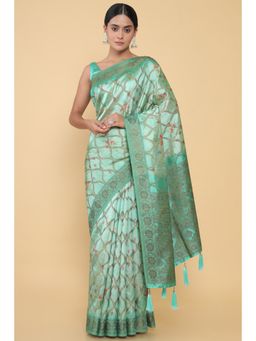 Soch - Women Green Organza Printed Saree with Unstitched Blouse