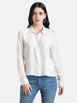 Kazo - White Solid Mickey Pocket Embroidery And Sequin Shirt