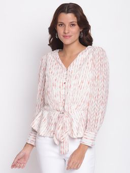 Latin Quarters - Printed Full Sleeve Casual Regular Top White