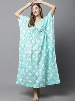 Secret Wish - Sky Blue & White Floral Kaftan